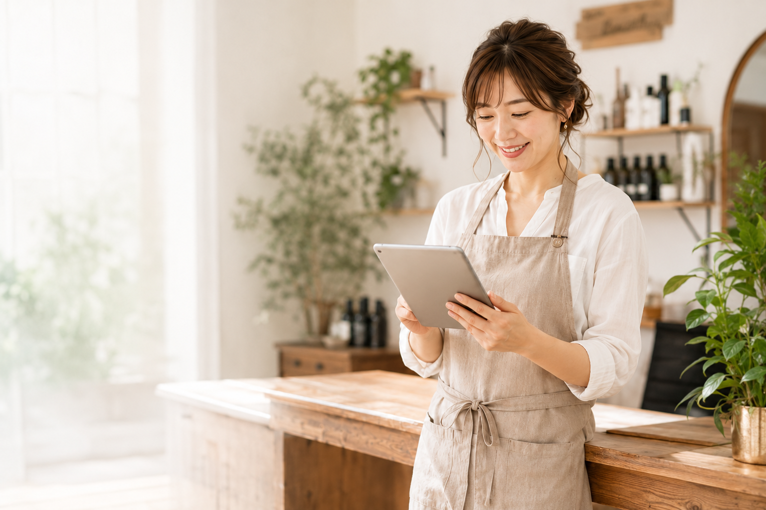 LINE予約をタブレットで確認するサロンオーナー